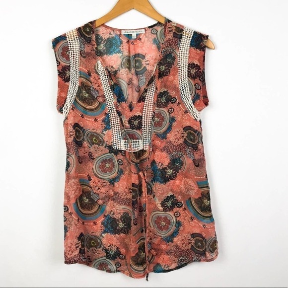 Daniel Rainn Floral Paisley Short Sleeve Blouse S Small - Picture 4 of 6